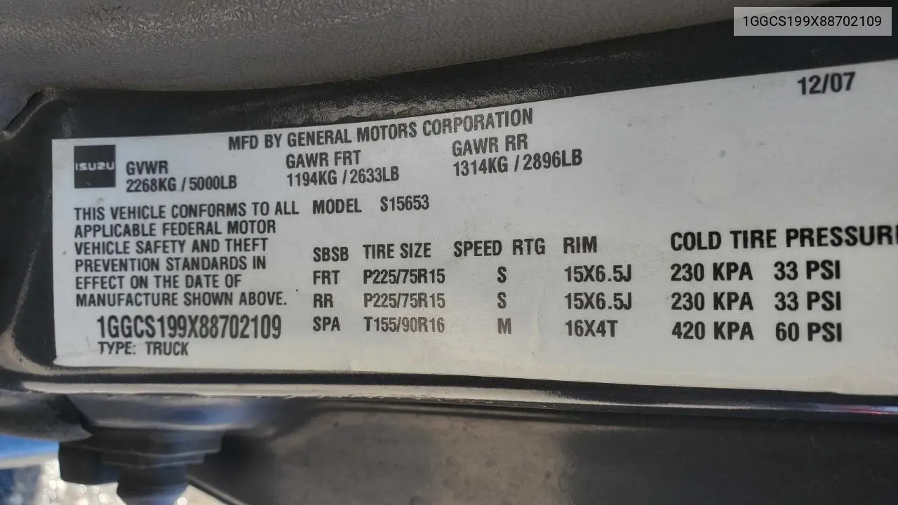 2008 Isuzu I-290 VIN: 1GGCS199X88702109 Lot: 64728575