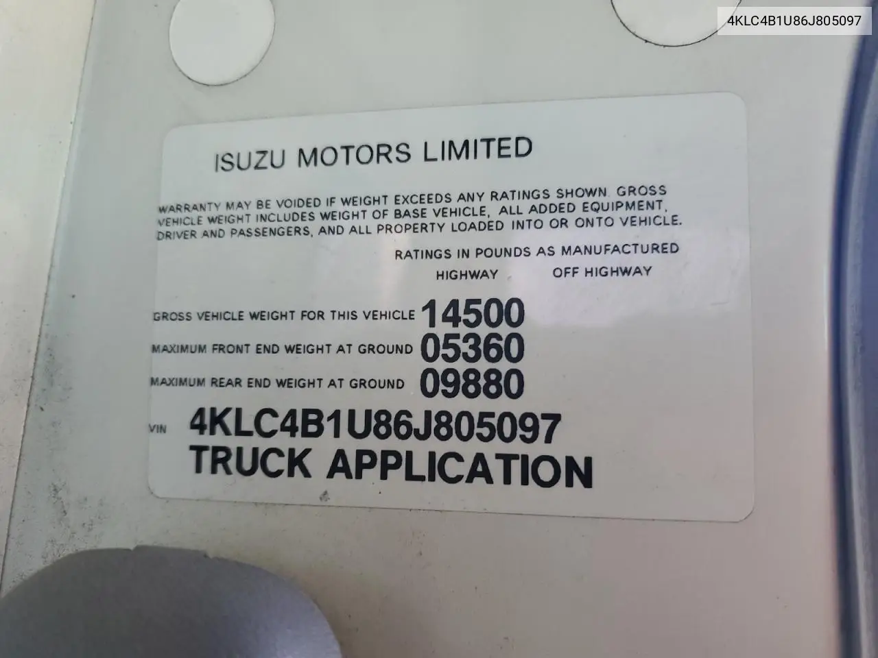 2006 Isuzu Npr VIN: 4KLC4B1U86J805097 Lot: 60188905