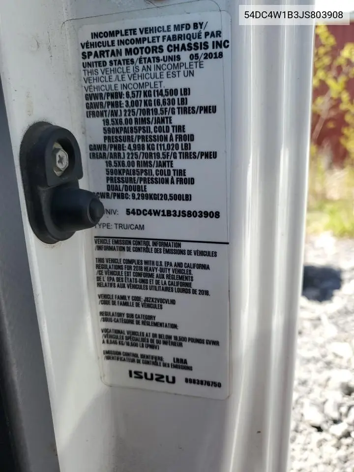 2018 Isuzu Npr Hd VIN: 54DC4W1B3JS803908 Lot: 55682705