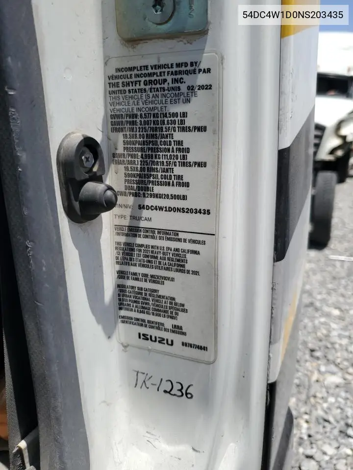 2022 Isuzu Npr Hd VIN: 54DC4W1D0NS203435 Lot: 61915105