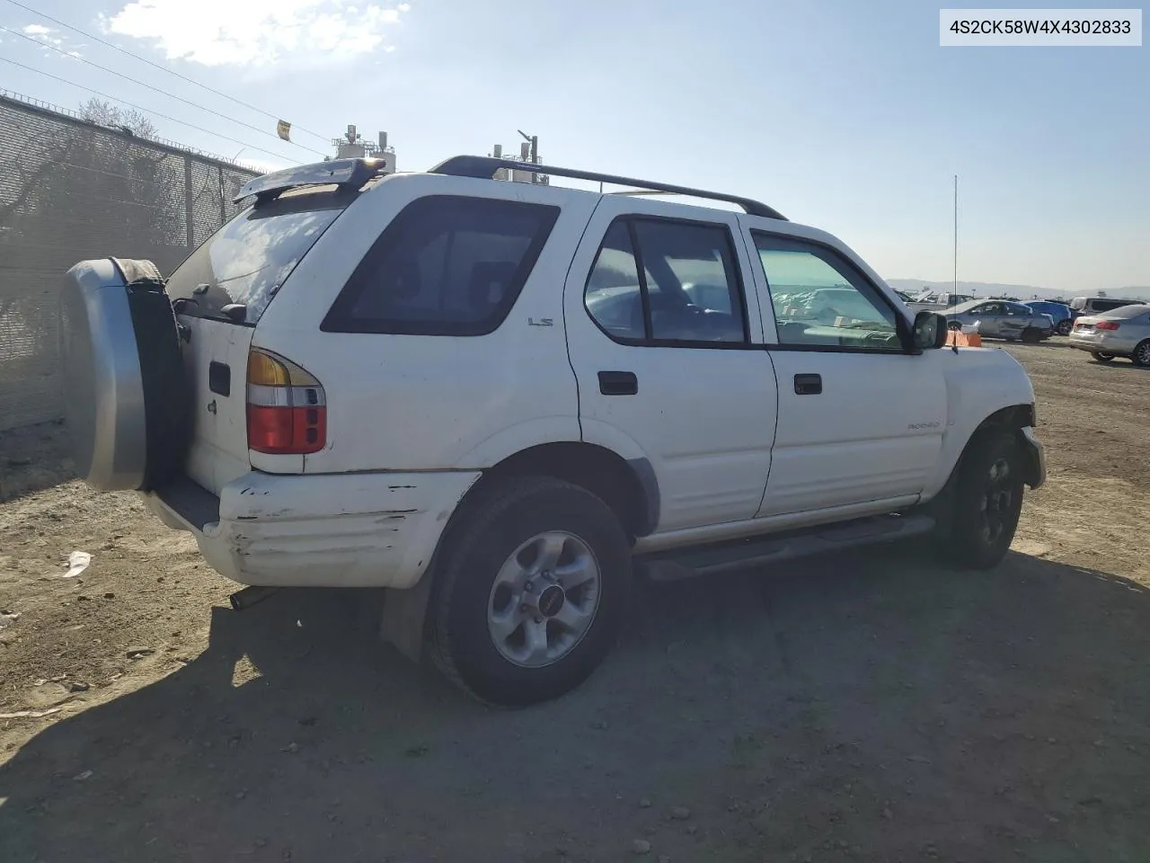 1999 Isuzu Rodeo S VIN: 4S2CK58W4X4302833 Lot: 87487894