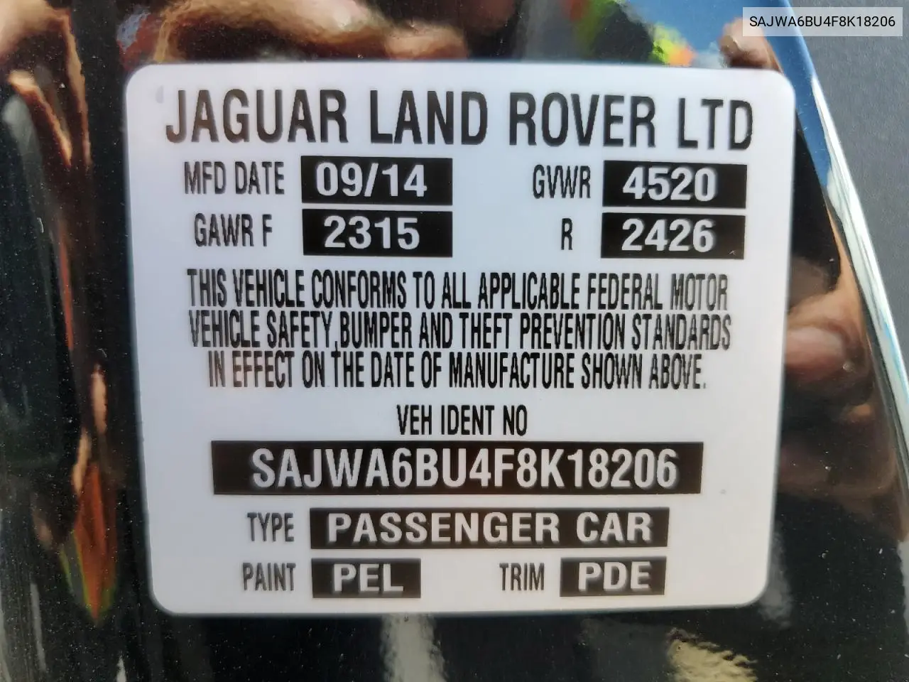 2015 Jaguar F-Type S VIN: SAJWA6BU4F8K18206 Lot: 58245635