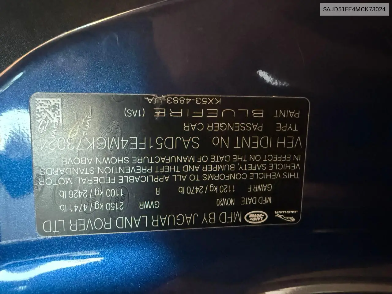 2021 Jaguar F-Type R VIN: SAJD51FE4MCK73024 Lot: 57914515