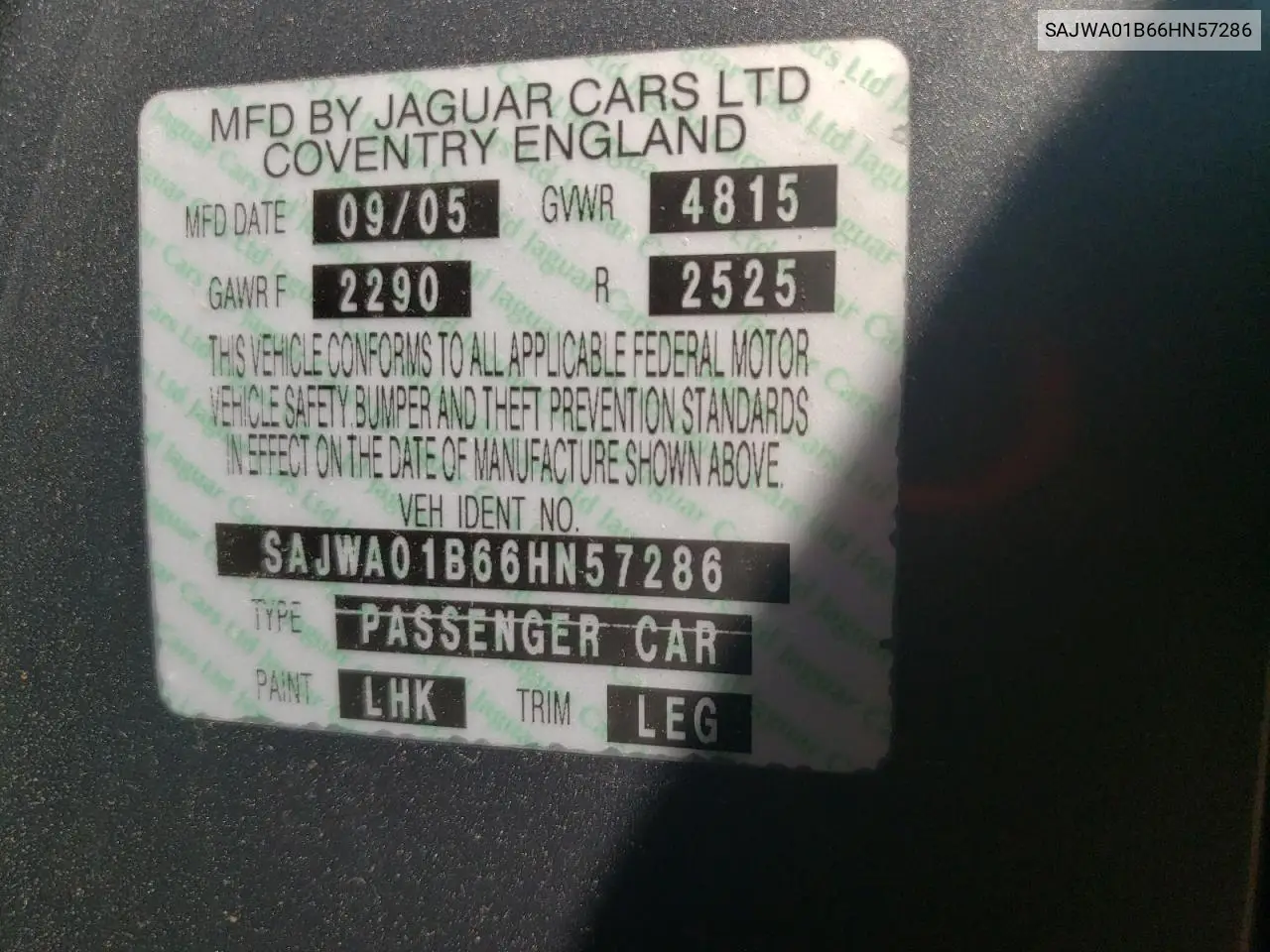 2006 Jaguar S-Type 4.2 VIN: SAJWA01B66HN57286 Lot: 54898945