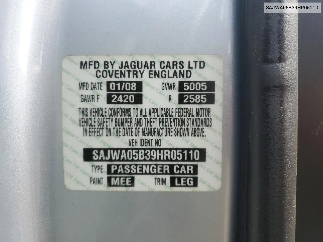 2009 Jaguar Xf Luxury VIN: SAJWA05B39HR05110 Lot: 62492225