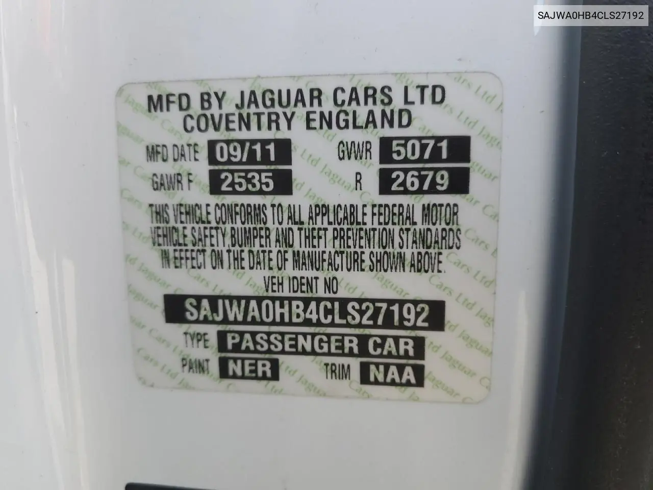 2012 Jaguar Xf Portfolio VIN: SAJWA0HB4CLS27192 Lot: 63960925