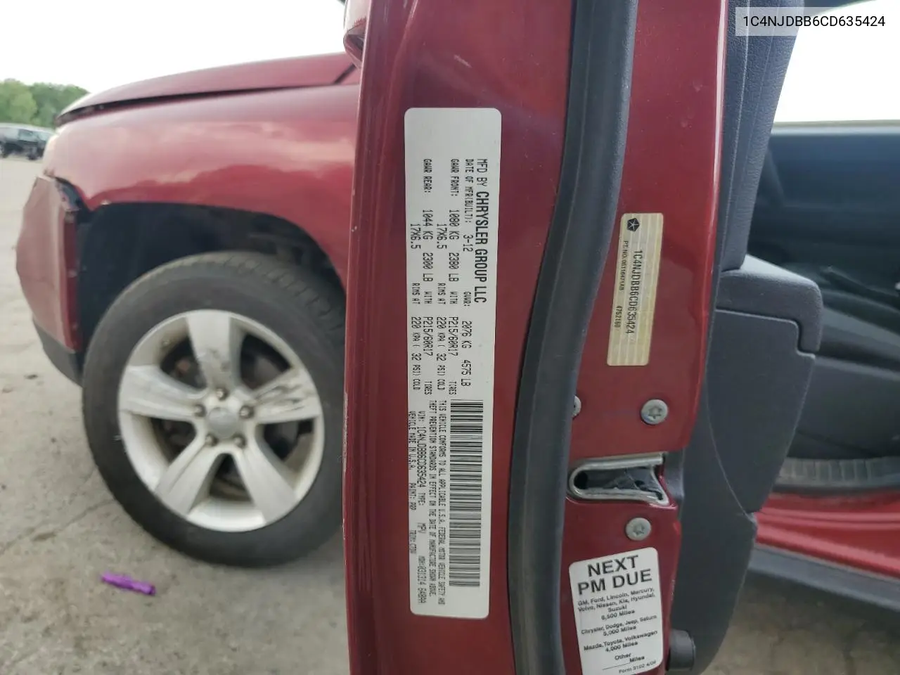 2012 Jeep Compass Sport VIN: 1C4NJDBB6CD635424 Lot: 59057995