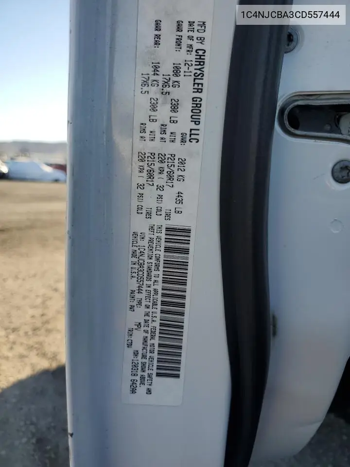 2012 Jeep Compass Sport VIN: 1C4NJCBA3CD557444 Lot: 79252443