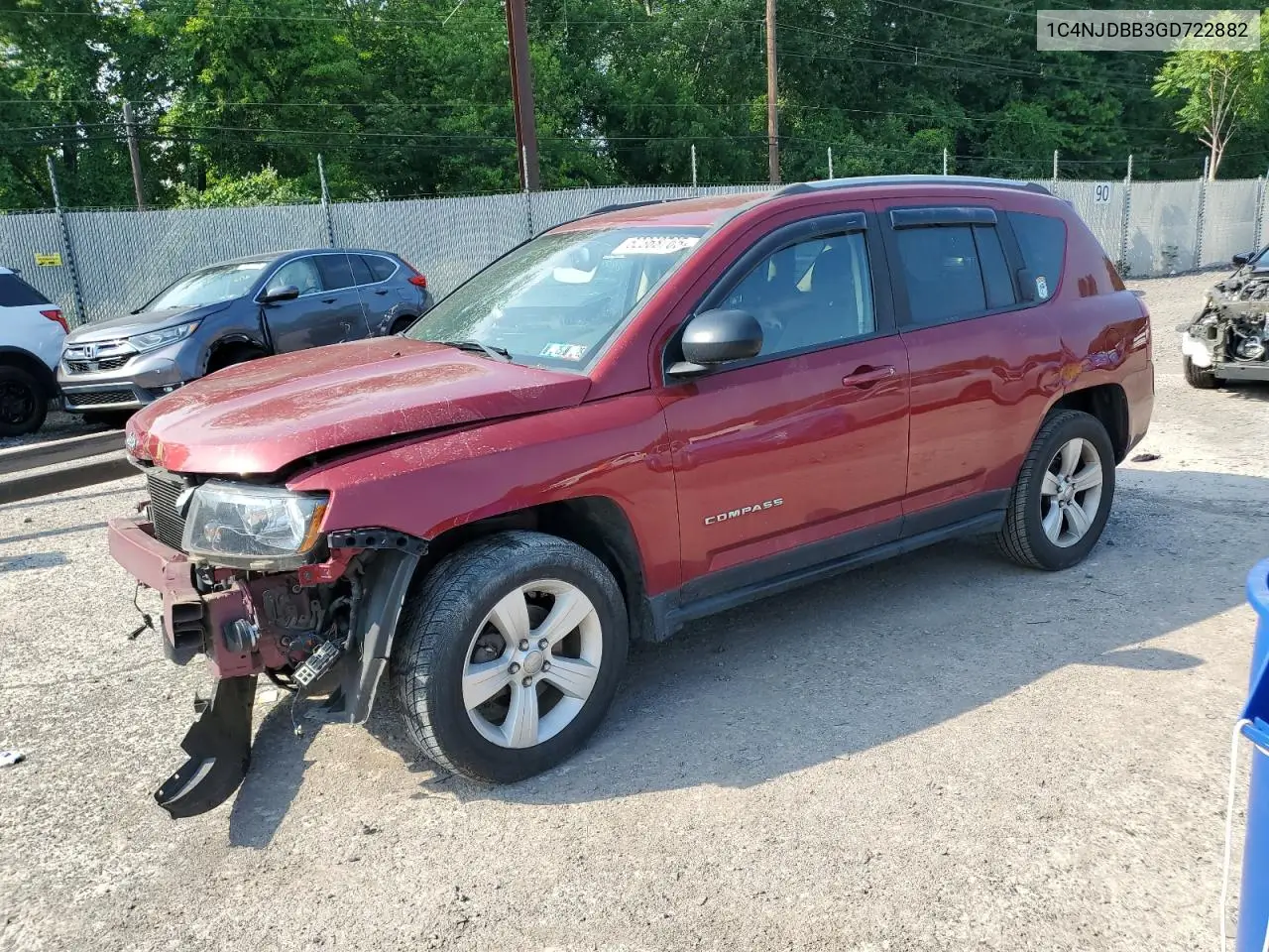 2016 Jeep Compass Sport VIN: 1C4NJDBB3GD722882 Lot: 62368765