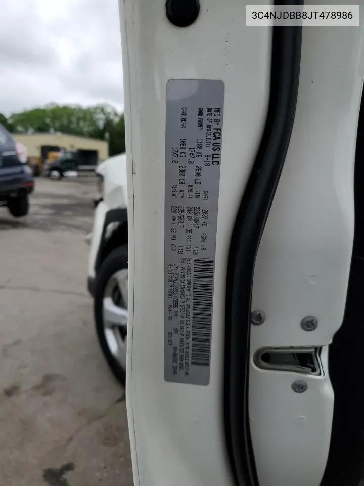 2018 Jeep Compass Latitude VIN: 3C4NJDBB8JT478986 Lot: 58768035