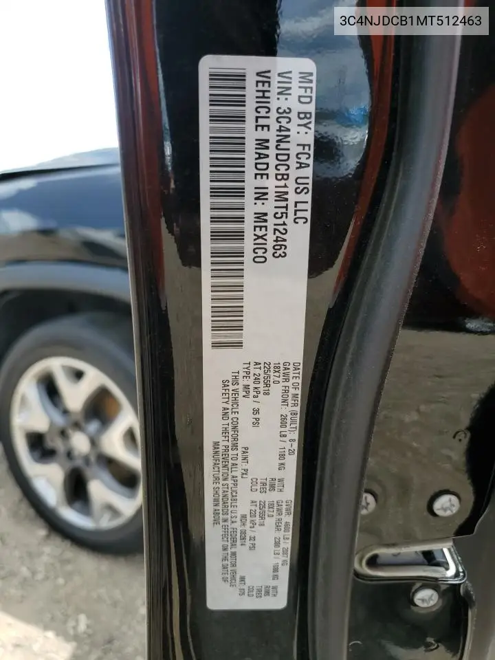 2021 Jeep Compass Limited VIN: 3C4NJDCB1MT512463 Lot: 62783135