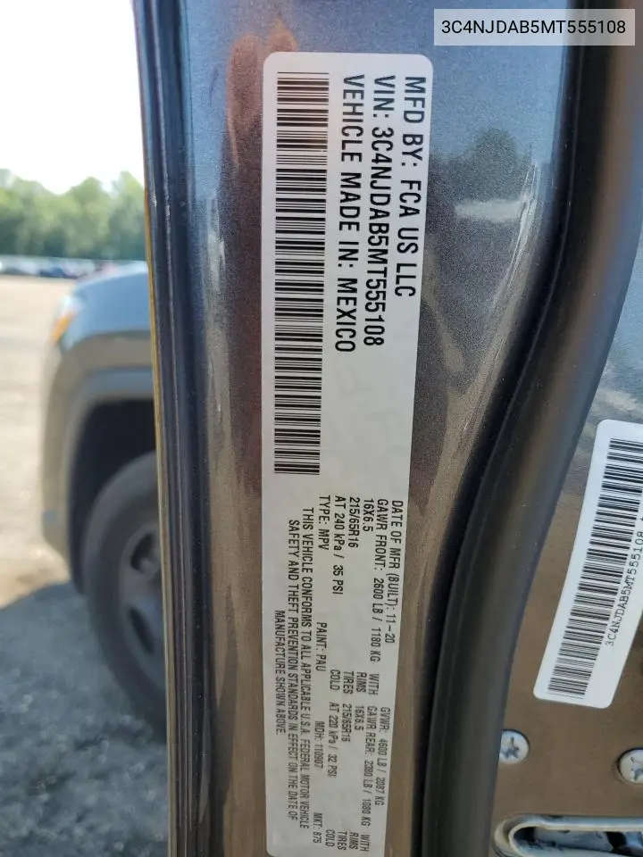 2021 Jeep Compass Sport VIN: 3C4NJDAB5MT555108 Lot: 63551125