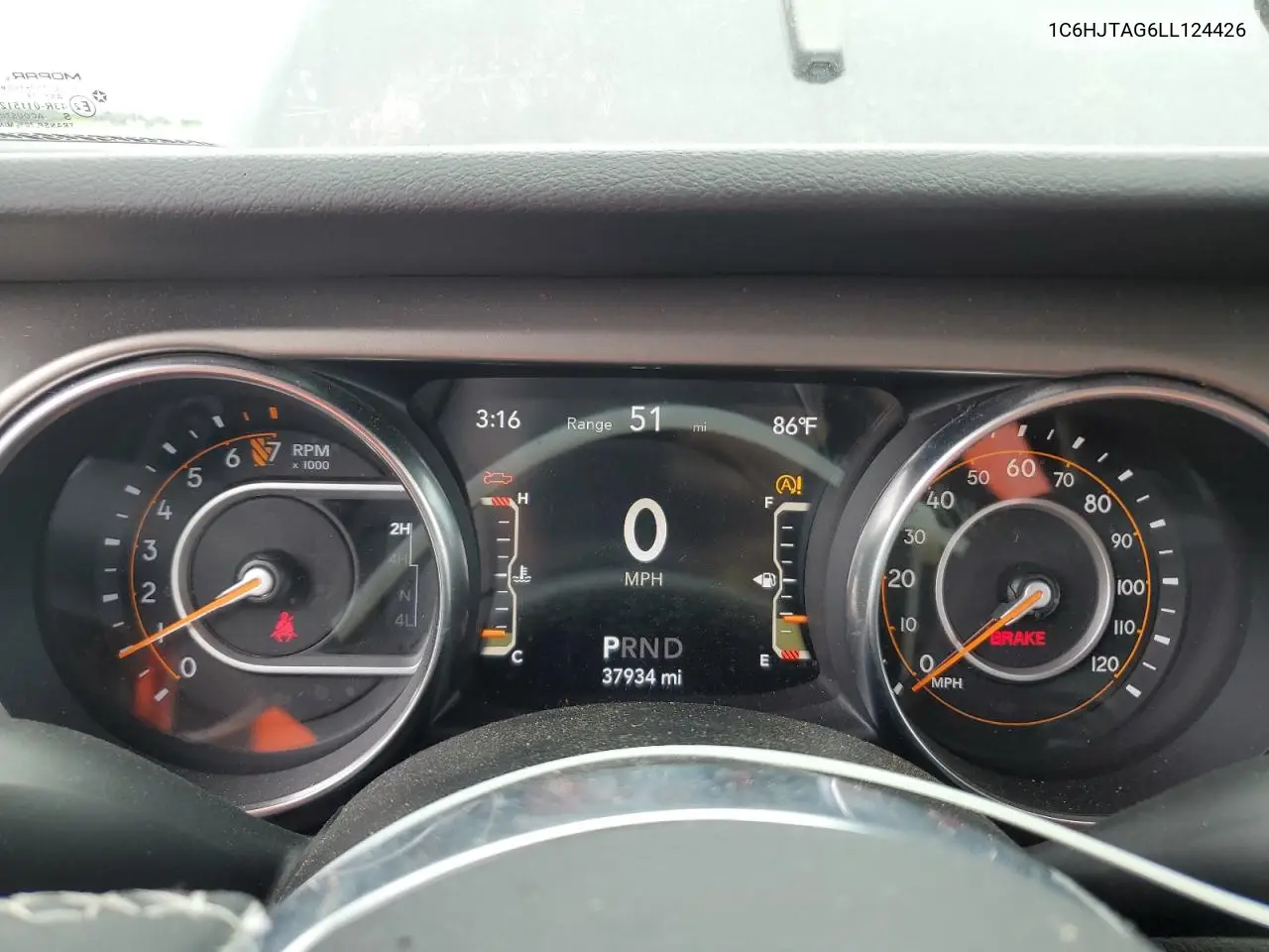 2020 Jeep Gladiator Sport VIN: 1C6HJTAG6LL124426 Lot: 62579745