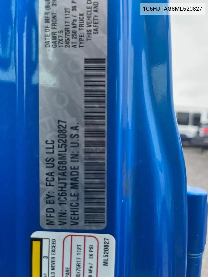 2021 Jeep Gladiator Sport VIN: 1C6HJTAG8ML520827 Lot: 63643585