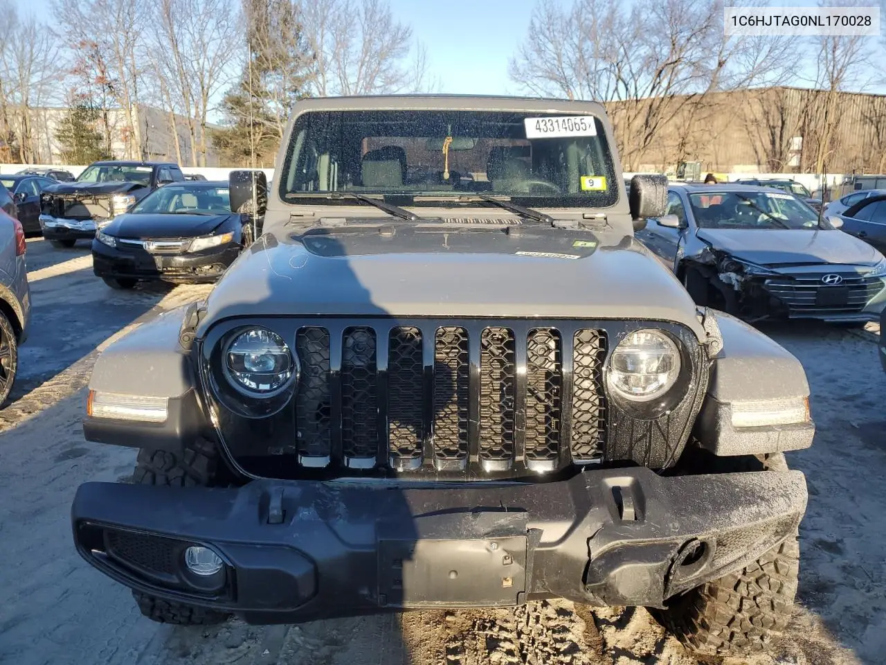 2022 Jeep Gladiator Sport VIN: 1C6HJTAG0NL170028 Lot: 43314065