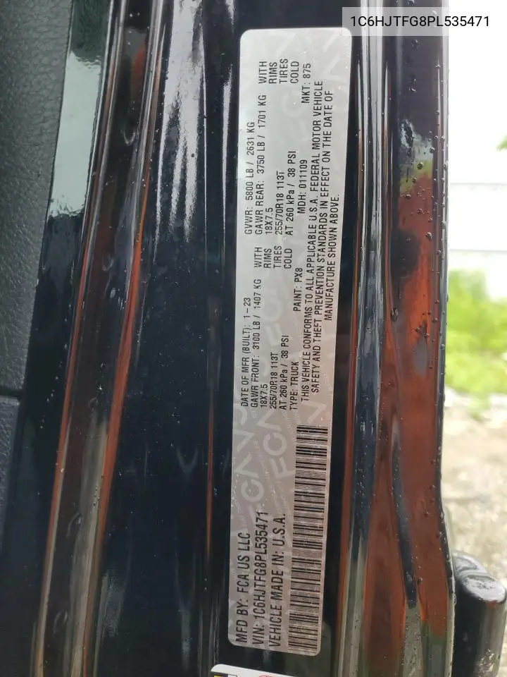 2023 Jeep Gladiator Overland VIN: 1C6HJTFG8PL535471 Lot: 56349815