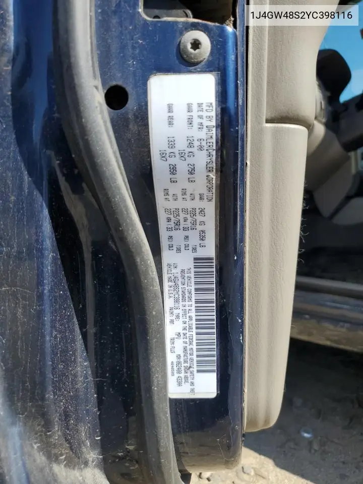 2000 Jeep Grand Cherokee Laredo VIN: 1J4GW48S2YC398116 Lot: 61828385
