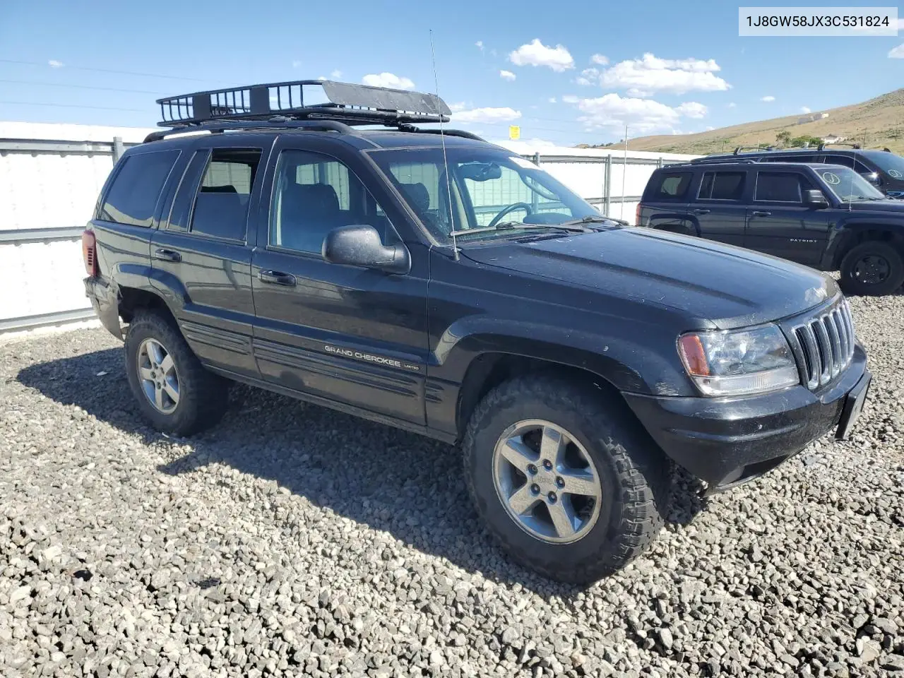 2003 Jeep Grand Cherokee Limited VIN: 1J8GW58JX3C531824 Lot: 62611255