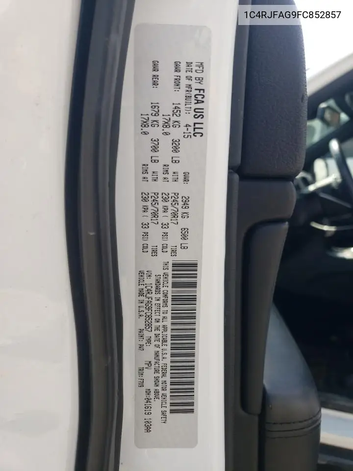 2015 Jeep Grand Cherokee Laredo VIN: 1C4RJFAG9FC852857 Lot: 62726965