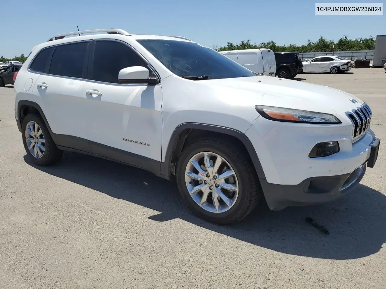 2016 Jeep Cherokee Limited VIN: 1C4PJMDBXGW236824 Lot: 56940975