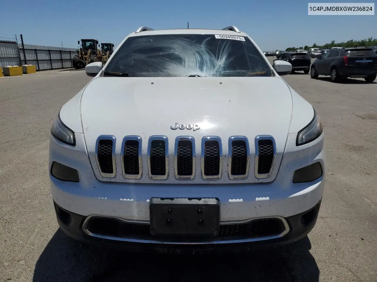 2016 Jeep Cherokee Limited VIN: 1C4PJMDBXGW236824 Lot: 56940975