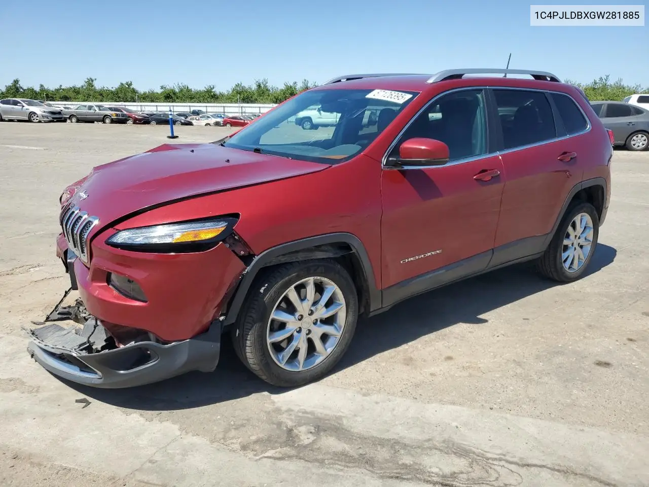 2016 Jeep Cherokee Limited VIN: 1C4PJLDBXGW281885 Lot: 57126395