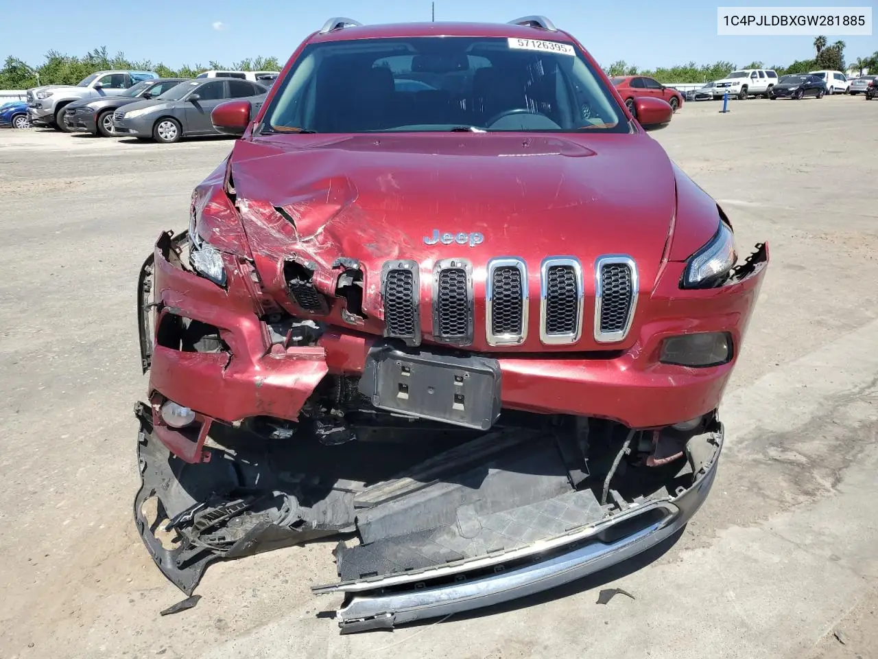 2016 Jeep Cherokee Limited VIN: 1C4PJLDBXGW281885 Lot: 57126395