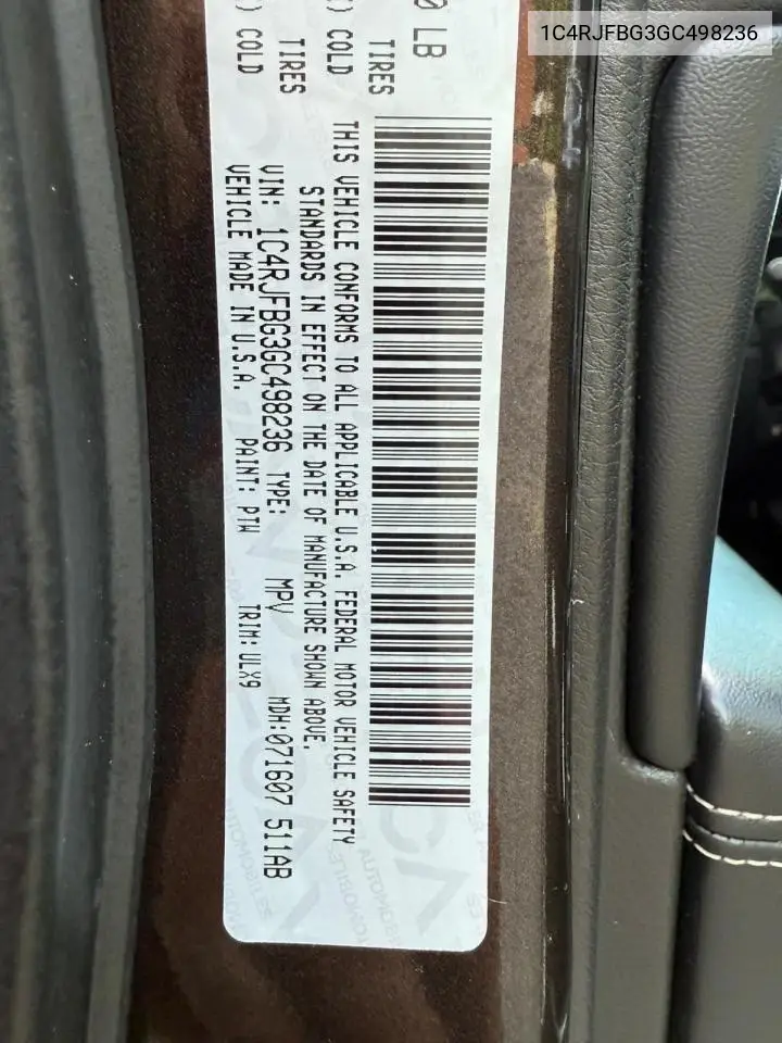 2016 Jeep Grand Cherokee Limited VIN: 1C4RJFBG3GC498236 Lot: 66247235