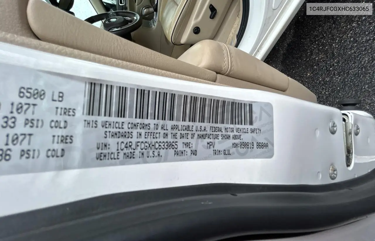 2017 Jeep Grand Cherokee Overland VIN: 1C4RJFCGXHC633065 Lot: 63276785