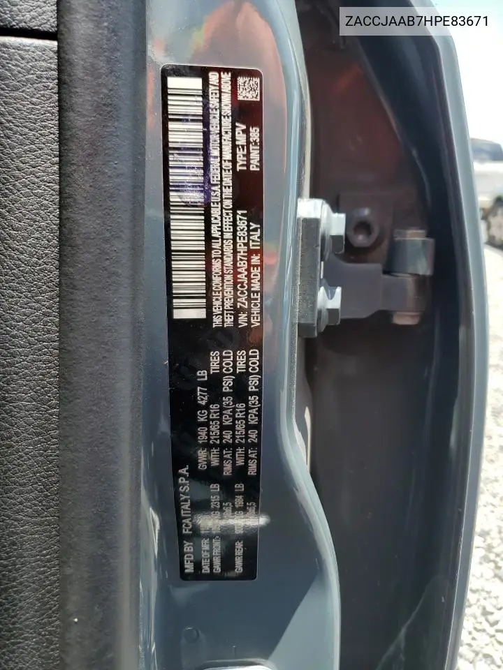 2017 Jeep Renegade Sport VIN: ZACCJAAB7HPE83671 Lot: 62334175