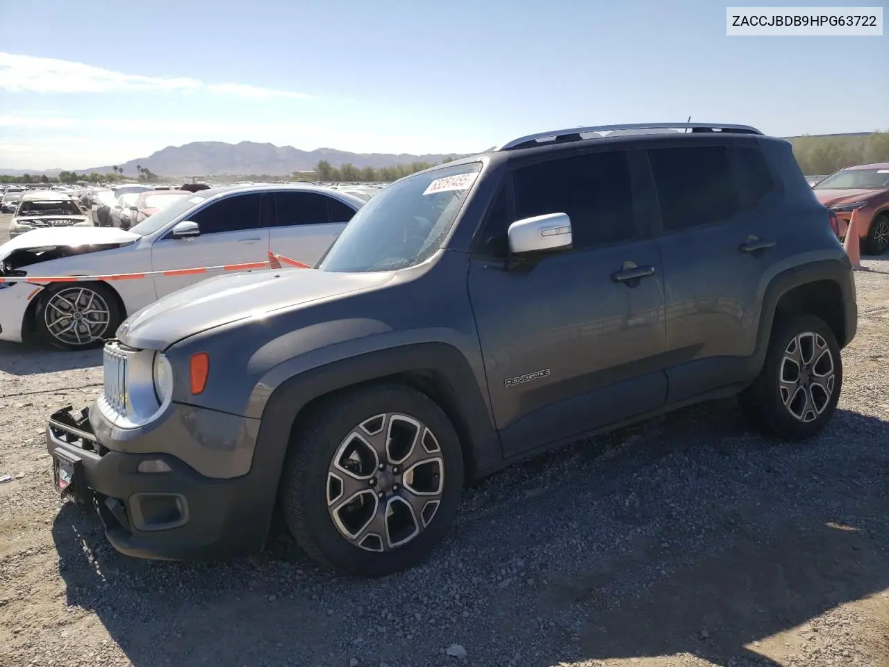 2017 Jeep Renegade Limited VIN: ZACCJBDB9HPG63722 Lot: 63251455
