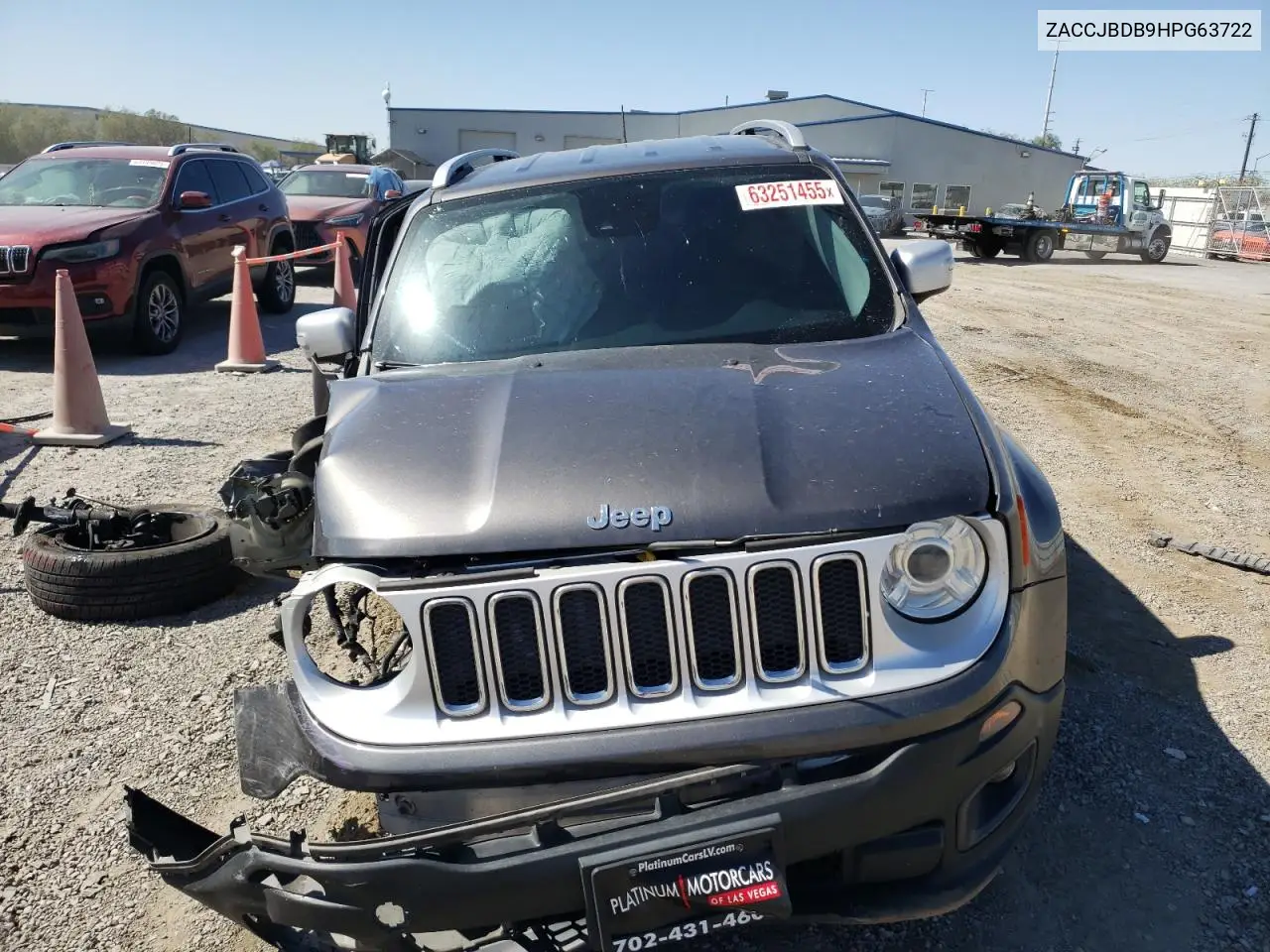 2017 Jeep Renegade Limited VIN: ZACCJBDB9HPG63722 Lot: 63251455