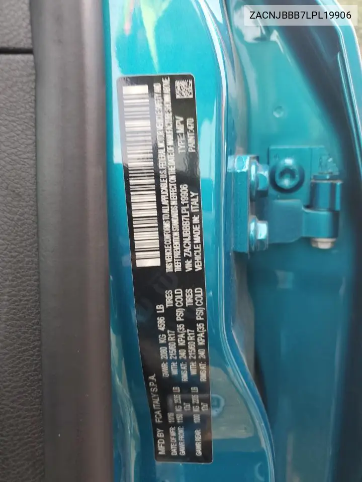 2020 Jeep Renegade Latitude VIN: ZACNJBBB7LPL19906 Lot: 60719085