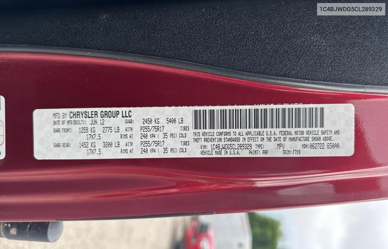 2012 Jeep Wrangler Unlimited Sport VIN: 1C4BJWDG5CL289329 Lot: 65816775