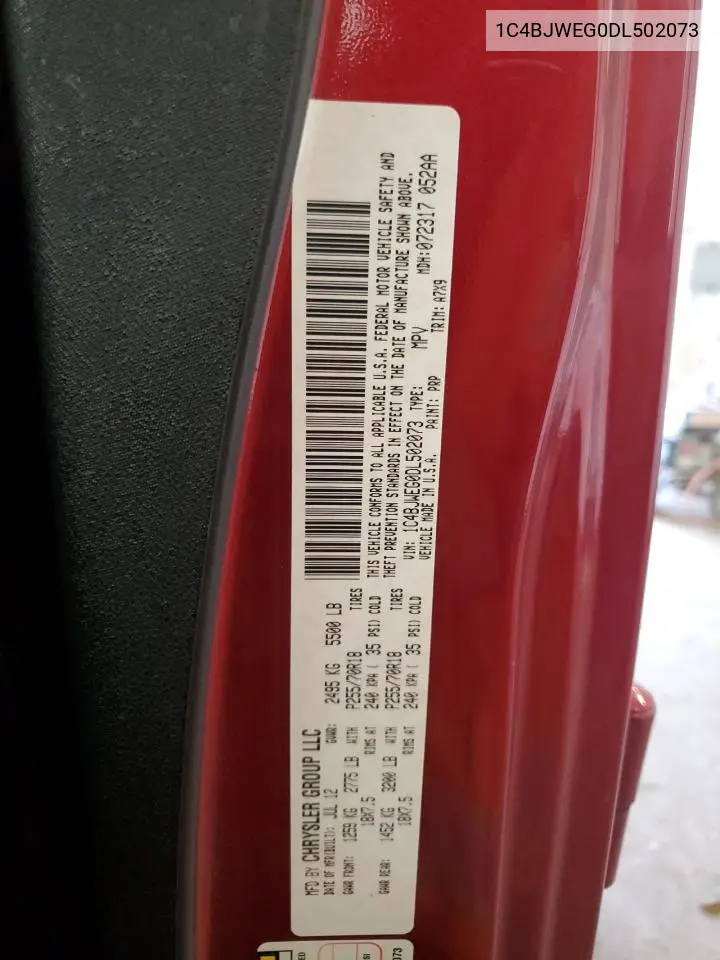 1C4BJWEG0DL502073 2013 Jeep Wrangler Unlimited Sahara