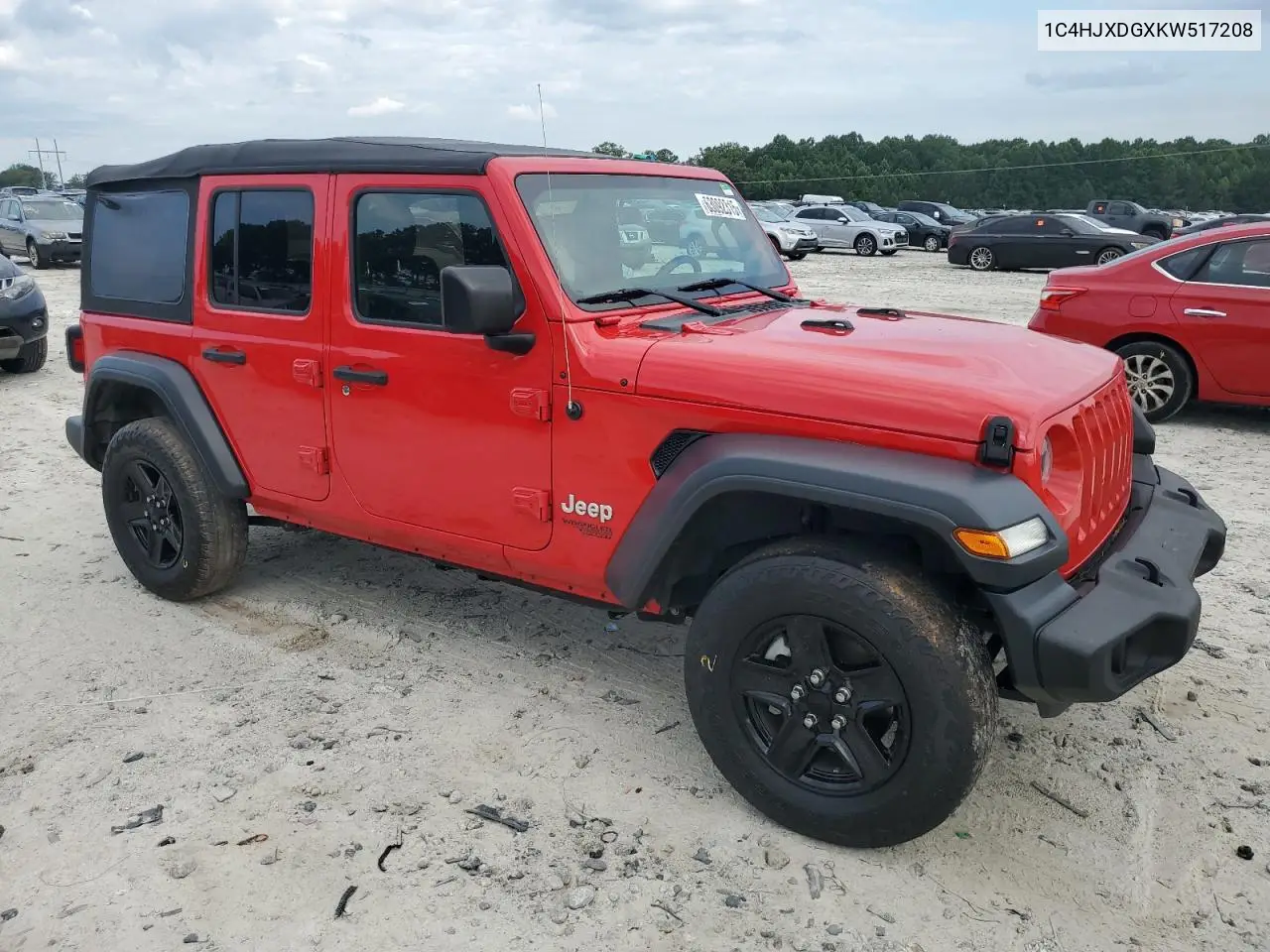 2019 Jeep Wrangler Unlimited Sport VIN: 1C4HJXDGXKW517208 Lot: 63092315