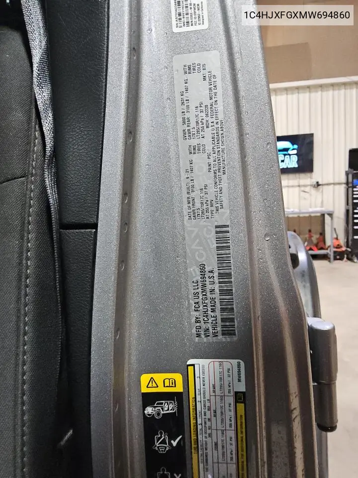 2021 Jeep Wrangler Unlimited Rubicon VIN: 1C4HJXFGXMW694860 Lot: 58929725