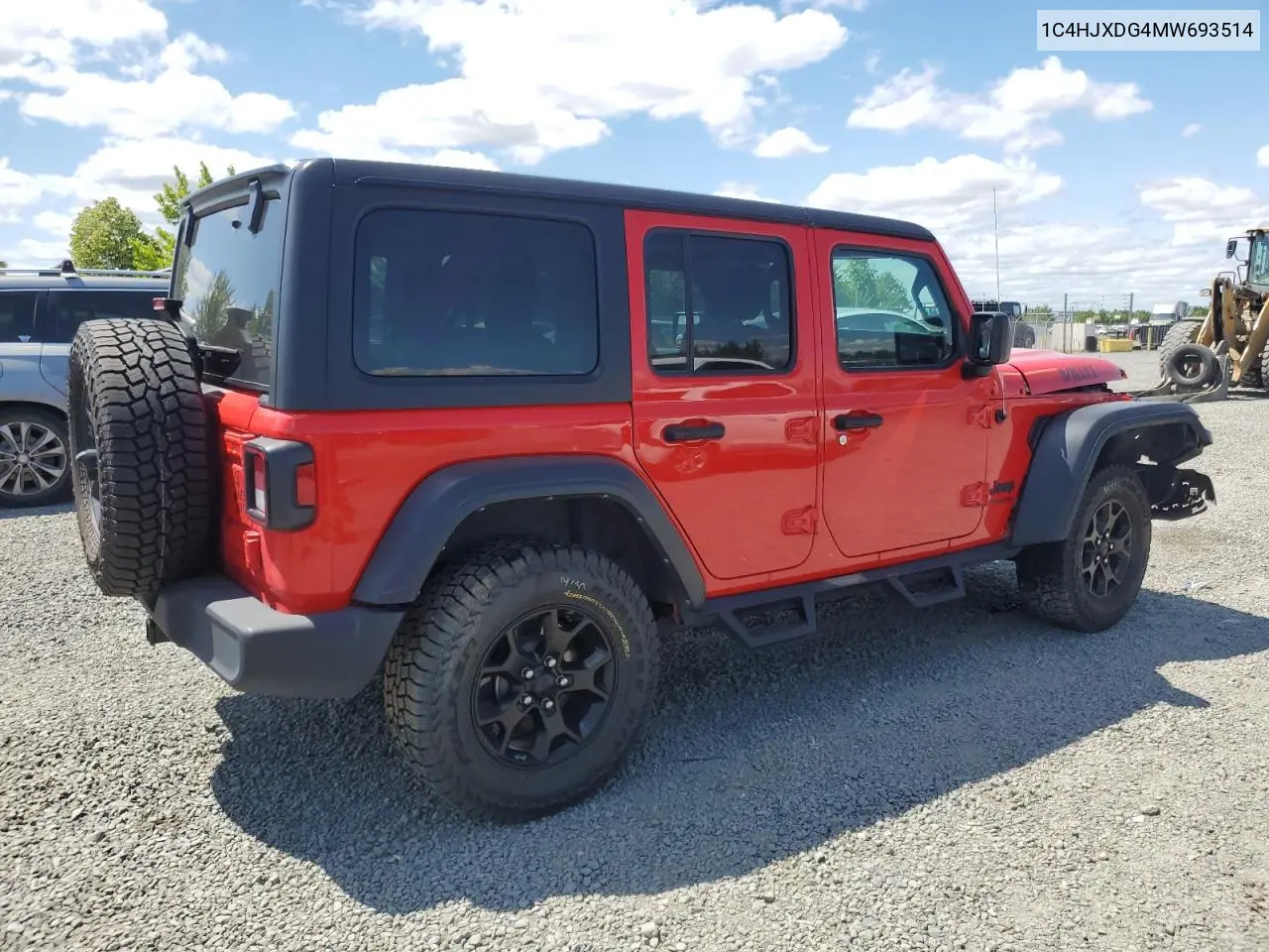 2021 Jeep Wrangler Unlimited Sport VIN: 1C4HJXDG4MW693514 Lot: 62855665