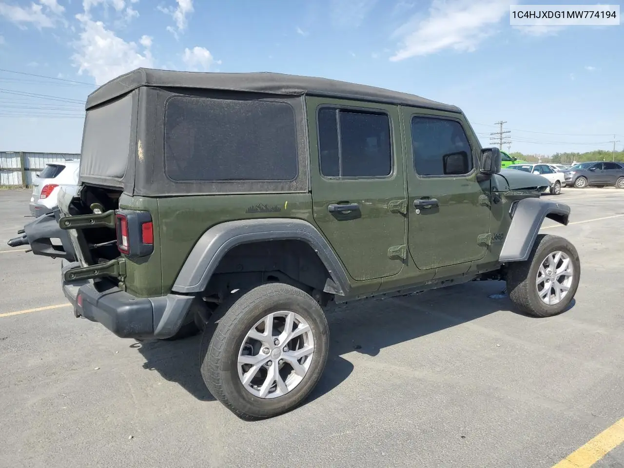 2021 Jeep Wrangler Unlimited Sport VIN: 1C4HJXDG1MW774194 Lot: 63698175
