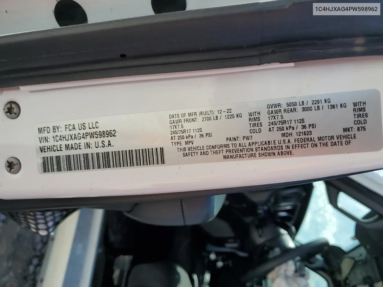 2023 Jeep Wrangler Sport VIN: 1C4HJXAG4PW598962 Lot: 71889884