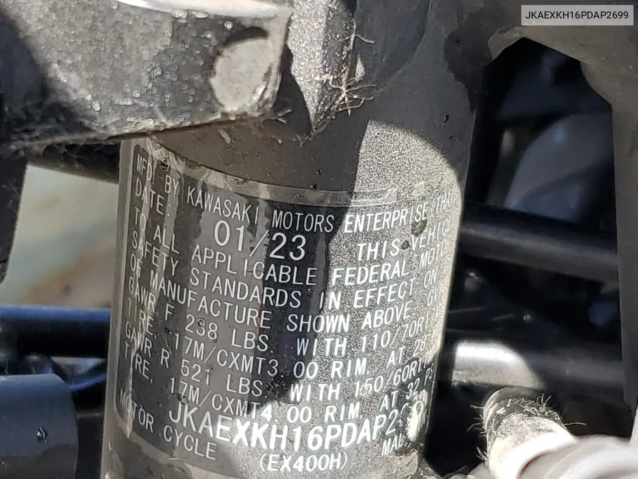 2023 Kawasaki Ex400 VIN: JKAEXKH16PDAP2699 Lot: 59362075