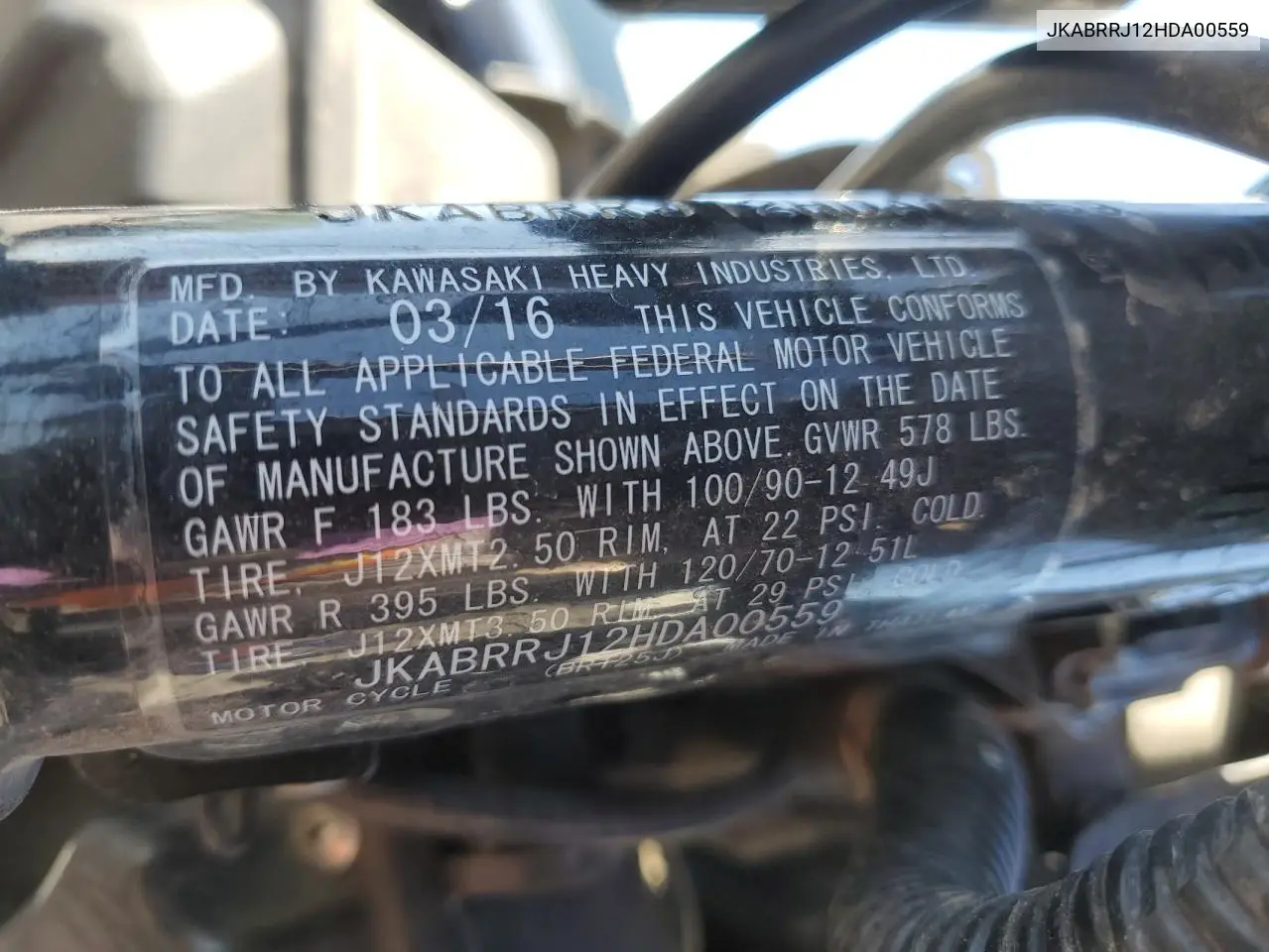 2017 Kawasaki Br125 J VIN: JKABRRJ12HDA00559 Lot: 56410875