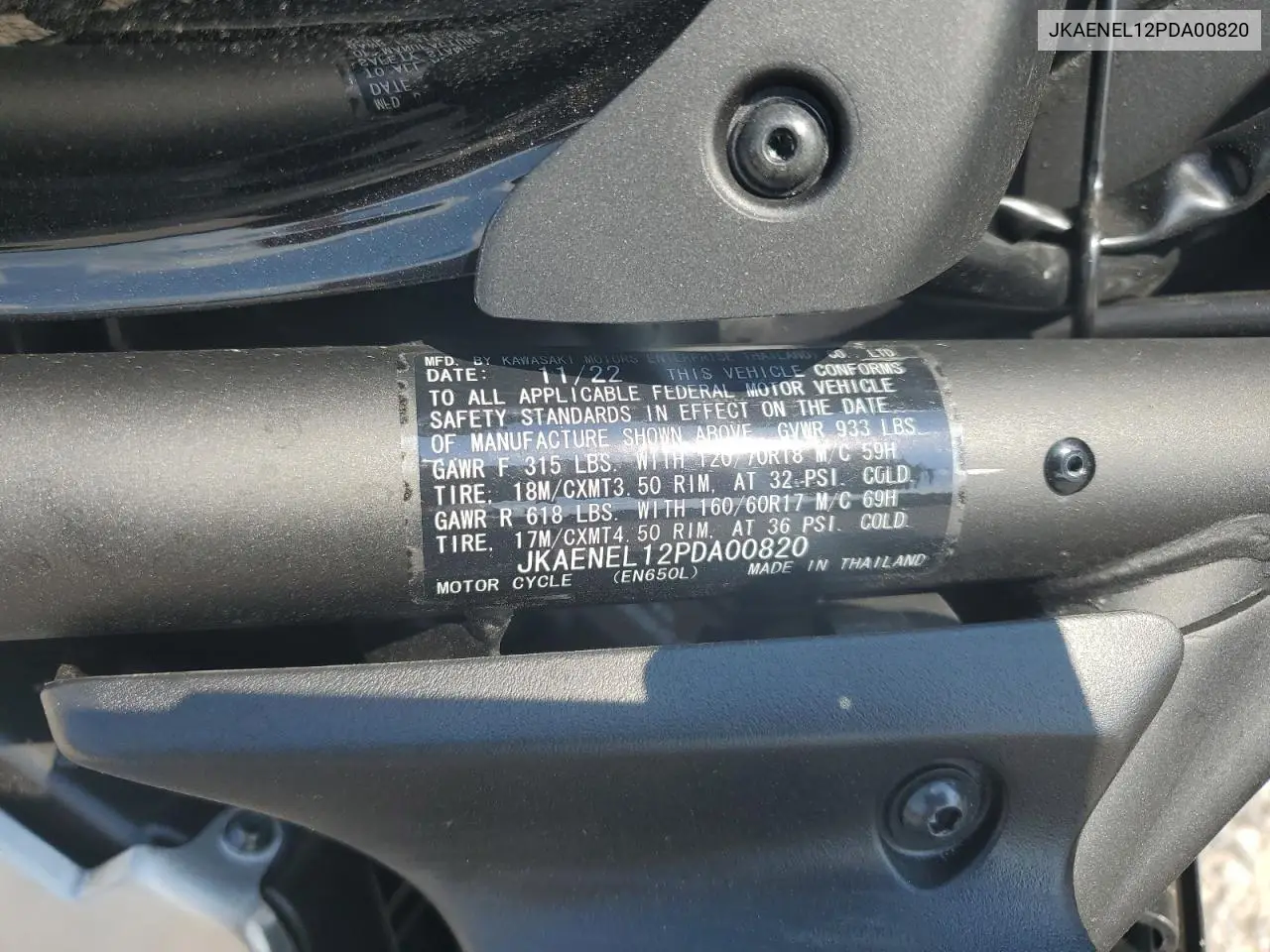 2023 Kawasaki En650 L VIN: JKAENEL12PDA00820 Lot: 63740445