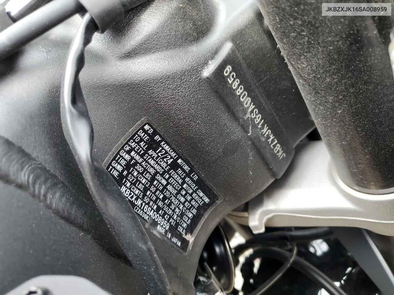 2025 Kawasaki Zx636 K VIN: JKBZXJK16SA008959 Lot: 60034965
