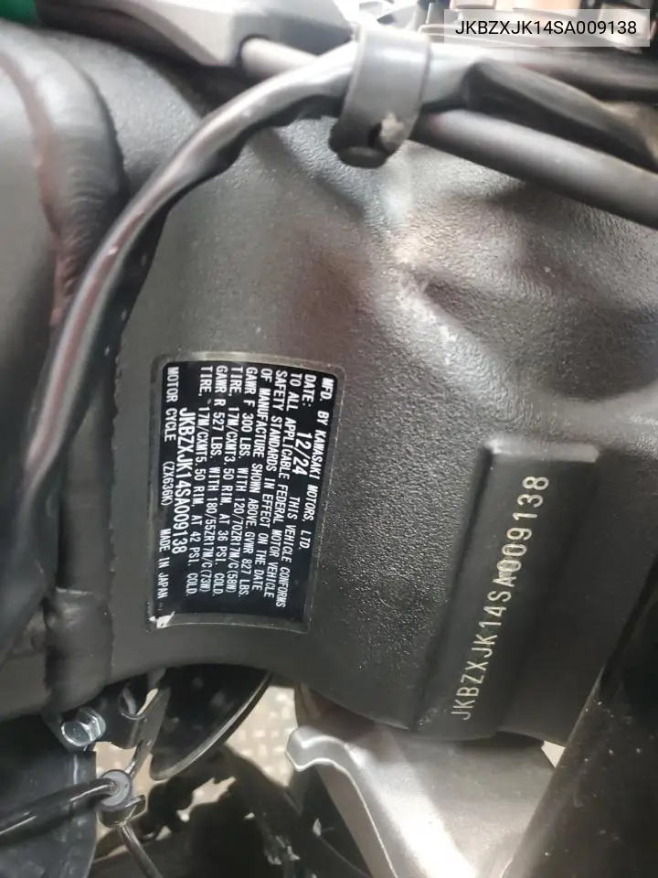 2025 Kawasaki Zx636 K VIN: JKBZXJK14SA009138 Lot: 63775965