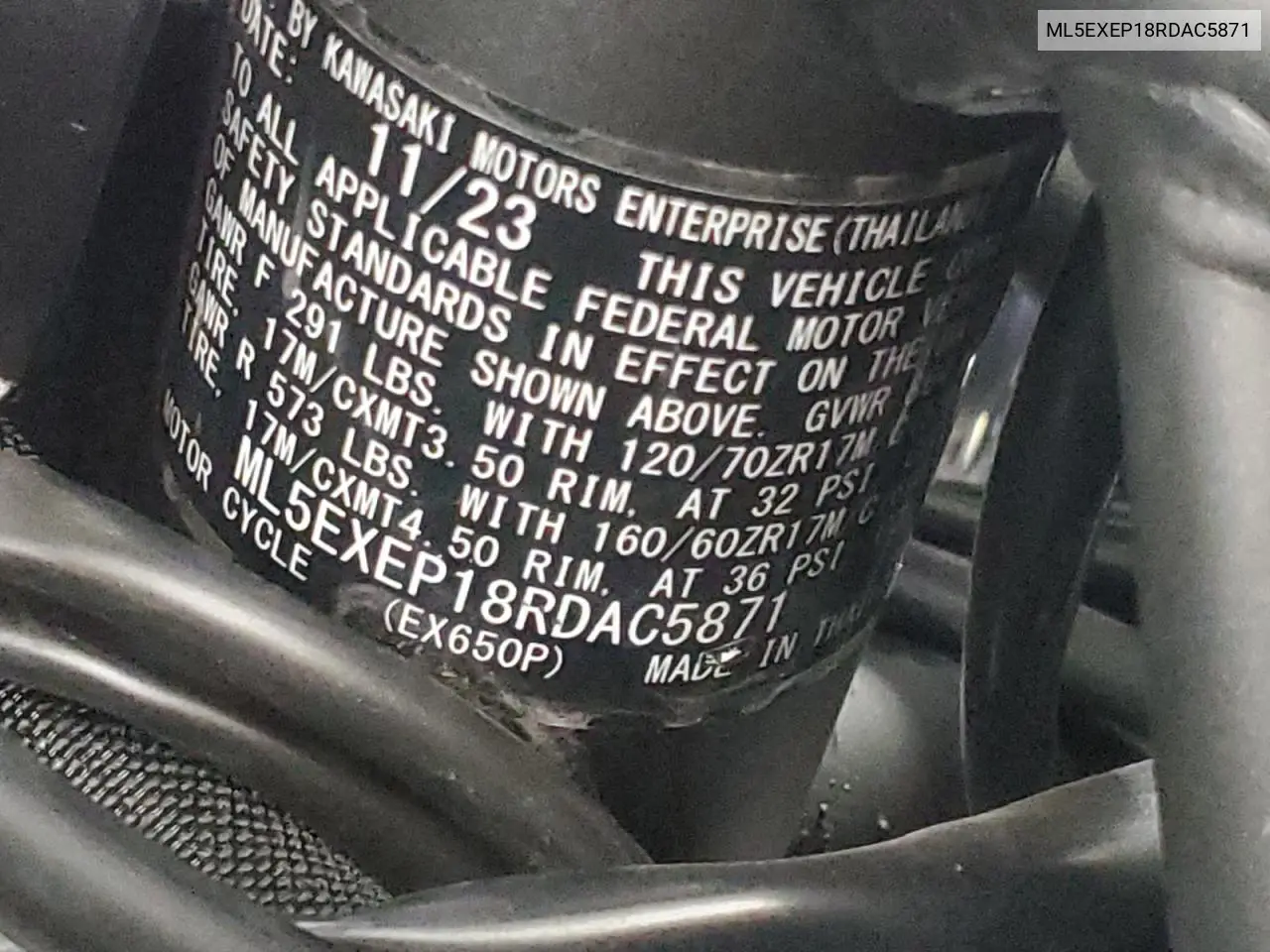2024 Kawasaki Ex650 P VIN: ML5EXEP18RDAC5871 Lot: 64485935