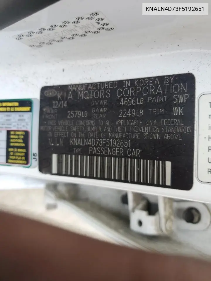 2015 Kia Cadenza Premium VIN: KNALN4D73F5192651 Lot: 56640415