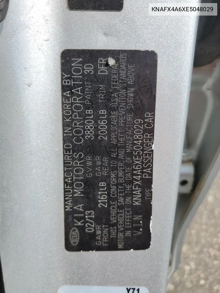 2014 Kia Forte Lx VIN: KNAFX4A6XE5048029 Lot: 64906165