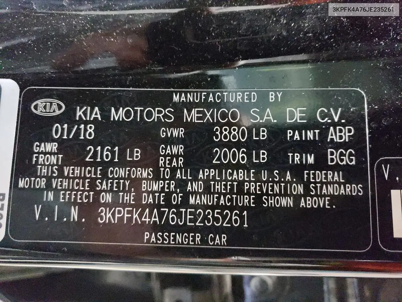 2018 Kia Forte Lx VIN: 3KPFK4A76JE235261 Lot: 57119065