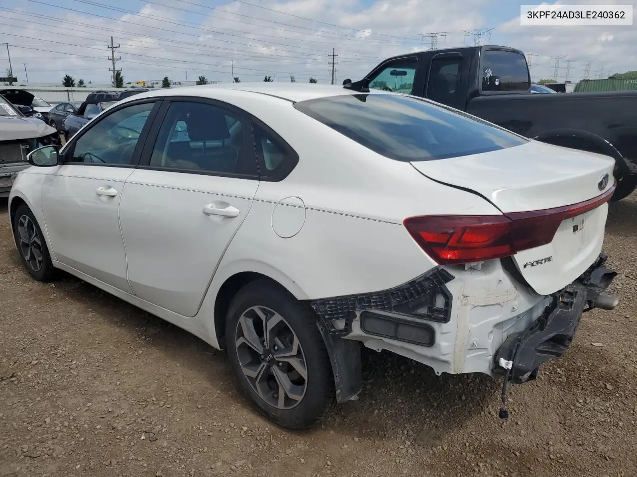 2020 Kia Forte Fe VIN: 3KPF24AD3LE240362 Lot: 62382125